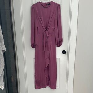 Fashion Nova Long Sleeve Tie-Front Dress in Purple